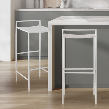 Svelte 30" Coastal Contemporary Iron Saddle-Seat Low-Back Bar Stool with Foot Rest - JONATHAN Y